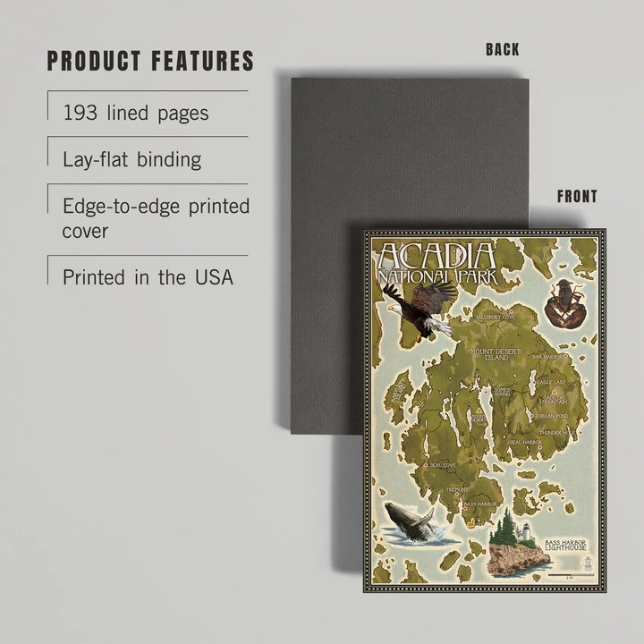 Lined 6x9 Journal, Acadia National Park, Maine, Map, Lay Flat, 193 Pages, FSC paper