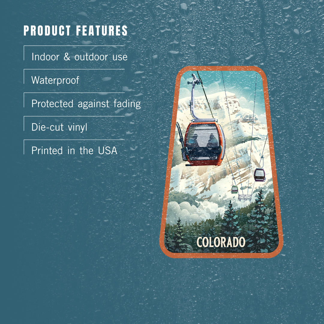 Colorado, Lithograph, Gondola, Orange, Vinyl Sticker