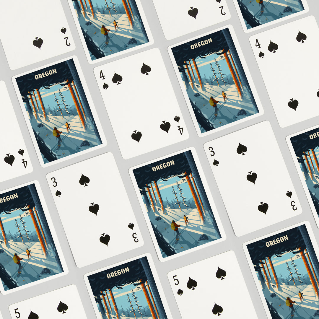 Playing Cards, Oregon, Better on Foot, Snowshoeing, 52 Card Deck with Jokers in Box, Unique Art