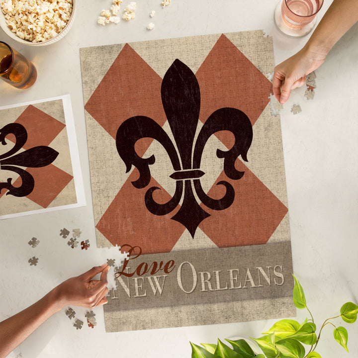 New Orleans, LA, Love Louisiana, Argyle with Fleur De Lis, Jigsaw Puzzle