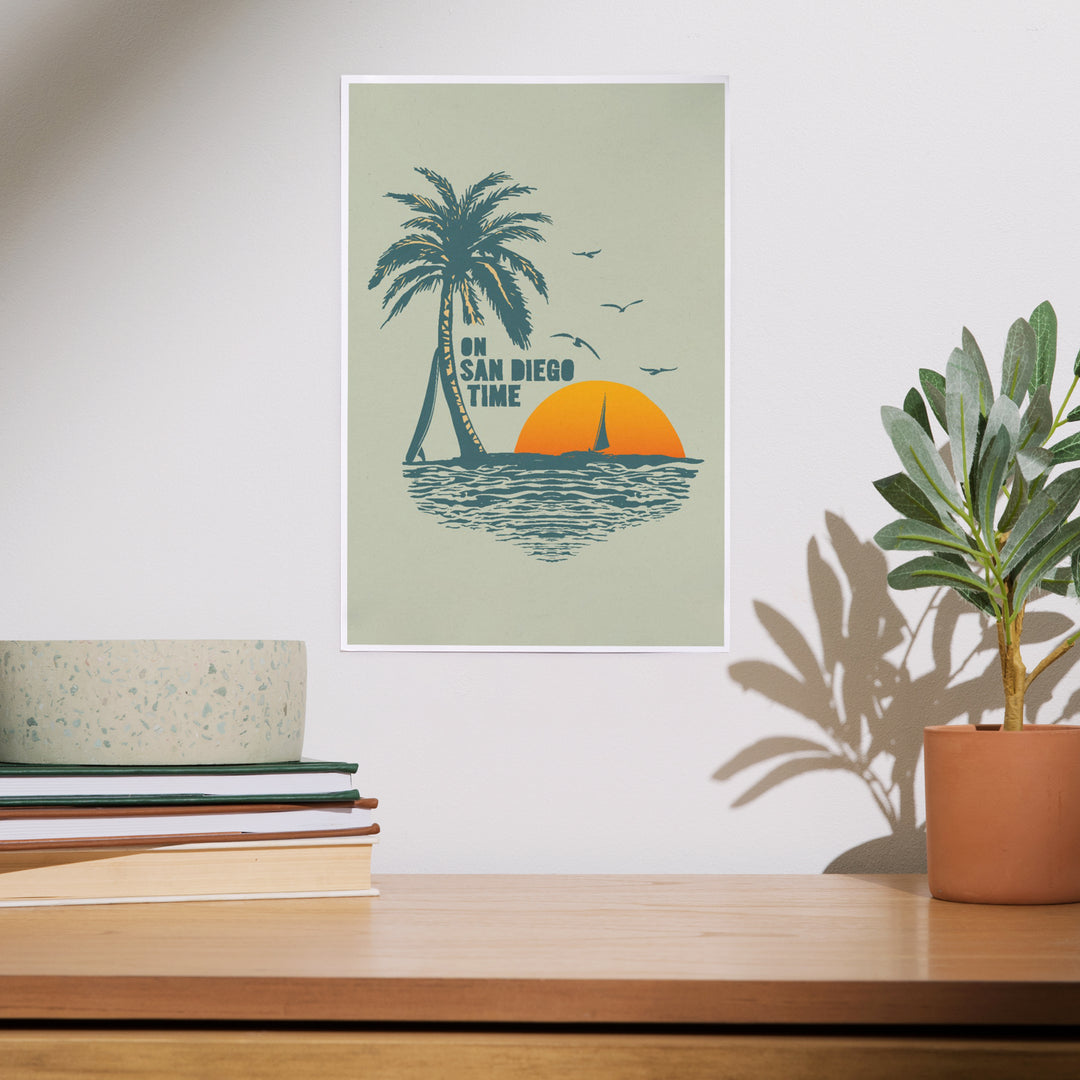 On San Diego Time, Sunset with Palm Tree, Art & Giclee Prints