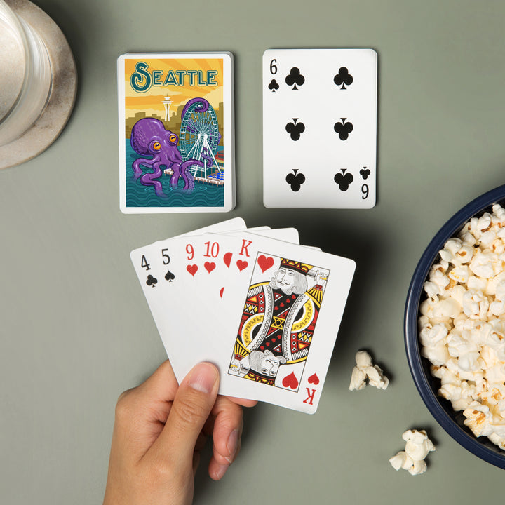 Playing Cards, Seattle, Washington, Giant Octopus, 52 Card Deck with Jokers in Box, Unique Art