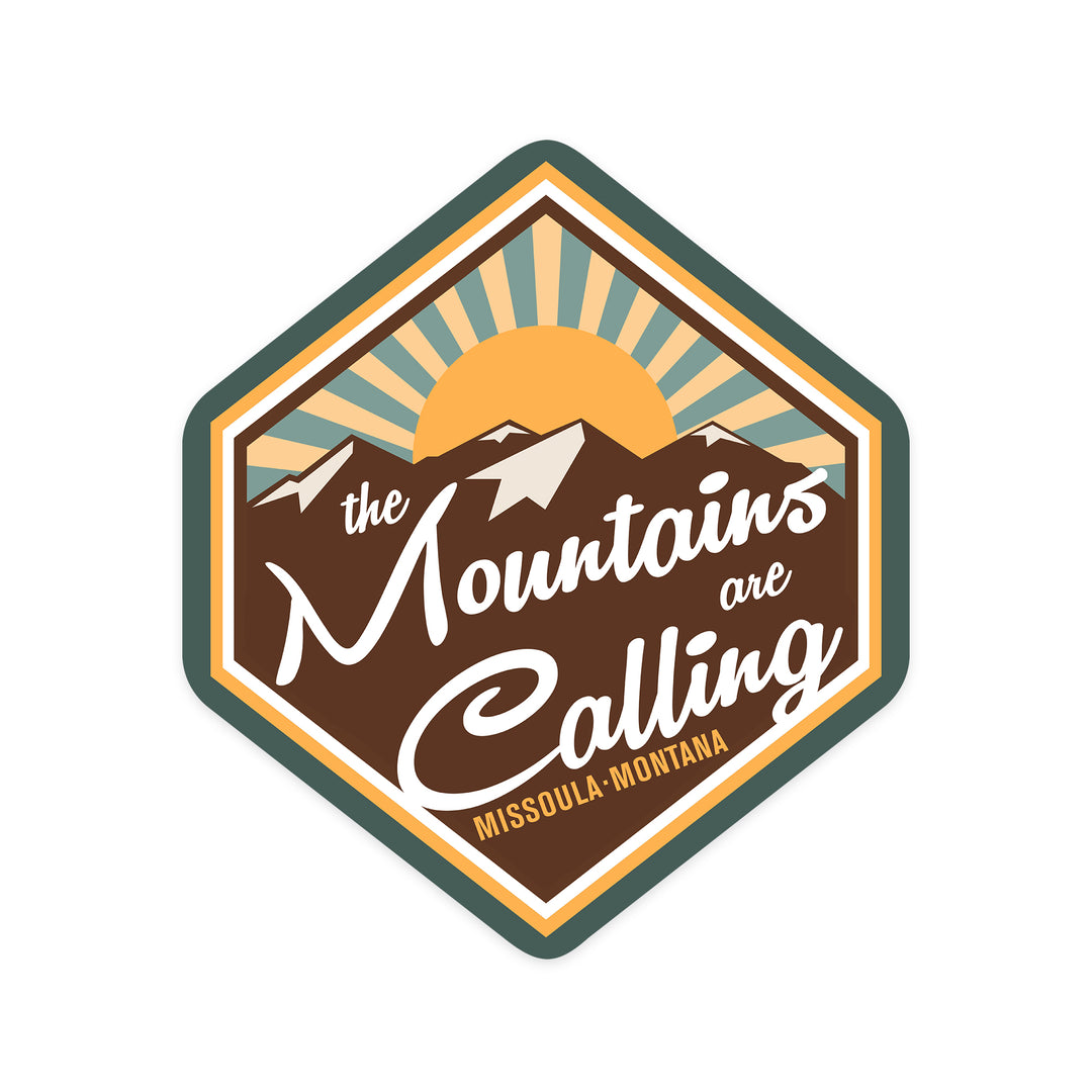 Missoula, Montana, The Mountains are Calling, Vector, Contour, Lantern Press Artwork, Vinyl Sticker