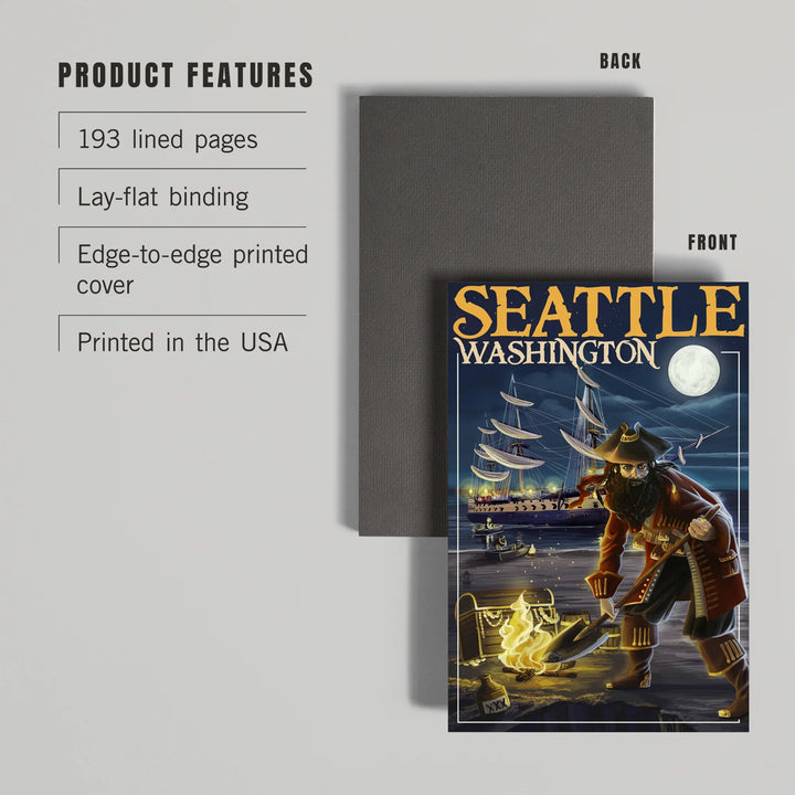 Lined 6x9 Journal, Seattle, Washington, Pirate and Treasure, Lay Flat, 193 Pages, FSC paper