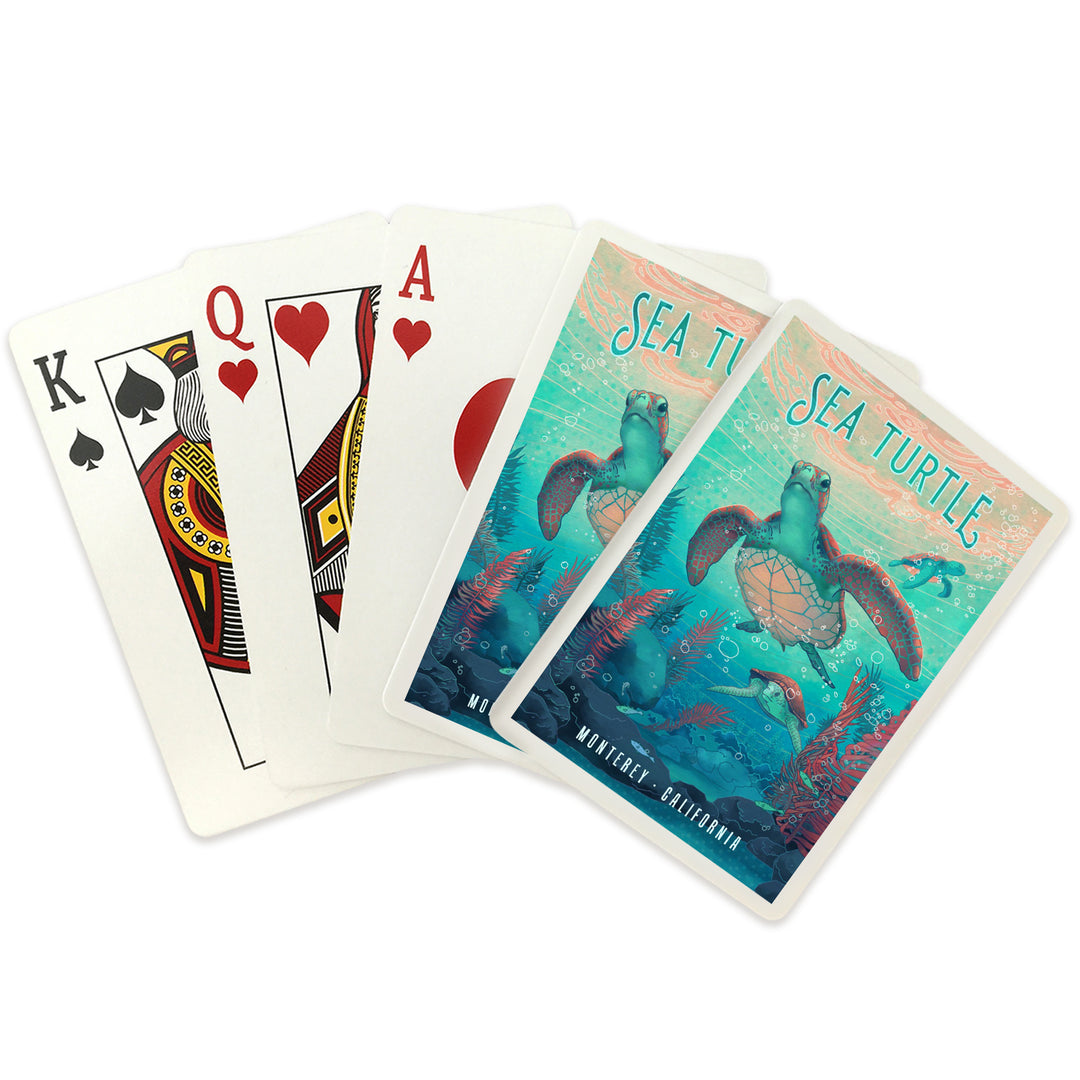 Playing Cards, Monterey, California, Fluid Linework, Sea Turtle, 52 Card Deck with Jokers in Box, Unique Art