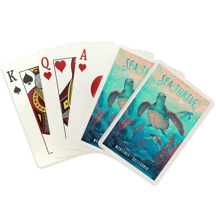 Playing Cards, Monterey, California, Fluid Linework, Sea Turtle, 52 Card Deck with Jokers in Box, Unique Art