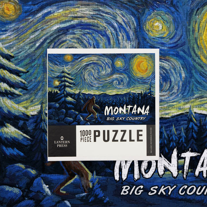 Montana, Winter Bigfoot, Van Gogh Starry Night, Jigsaw Puzzle