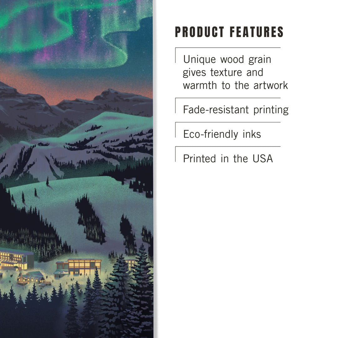 Lithograph, Village under Northern Lights, Wood Sign and Postcards