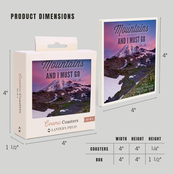 Mount Rainier National Park, Washington, Mountains are Calling and I Must Go Press, Coasters