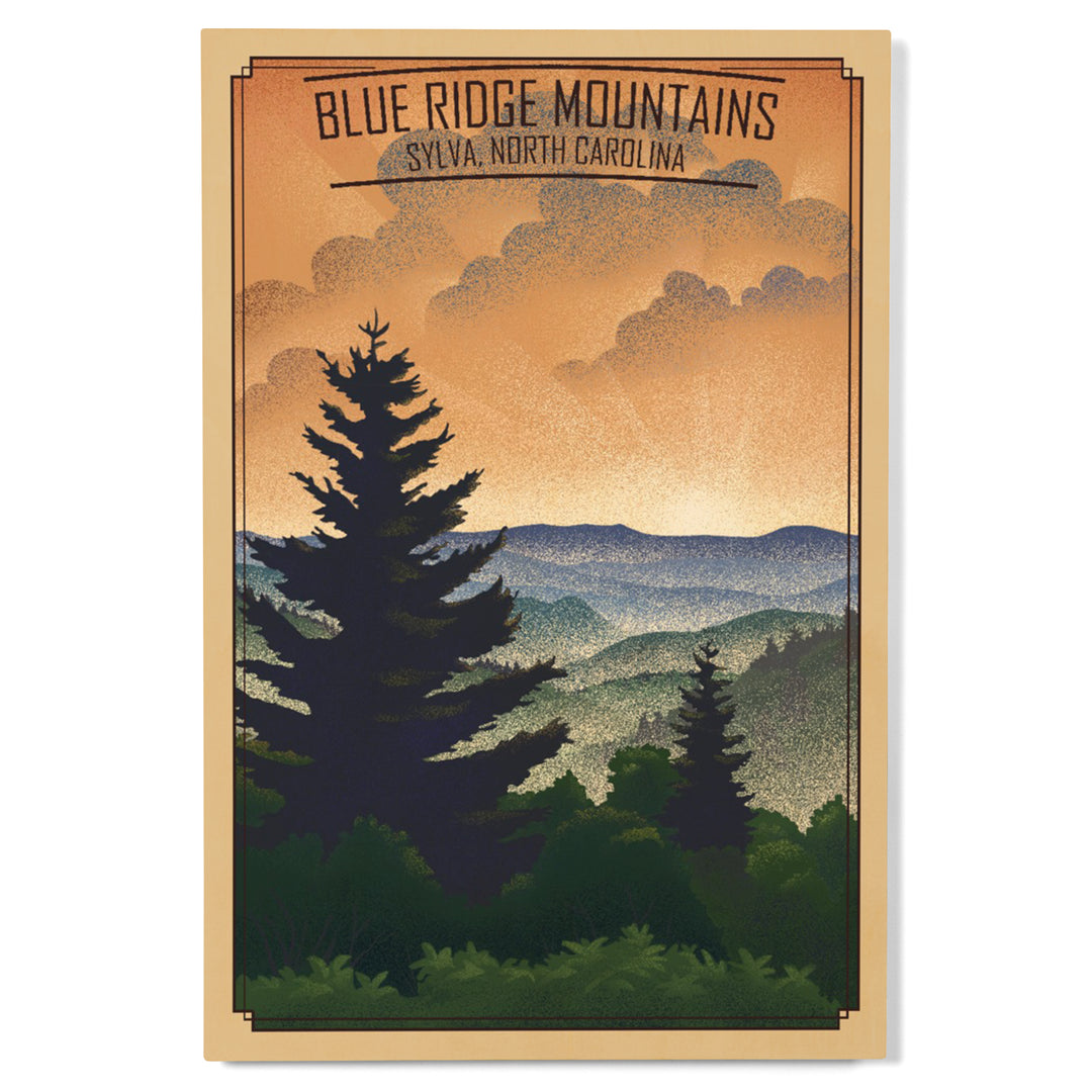 Sylva, North Carolina, Lithograph, Blue Ridge Mountains, Sunrise, Wood Signs and Postcards