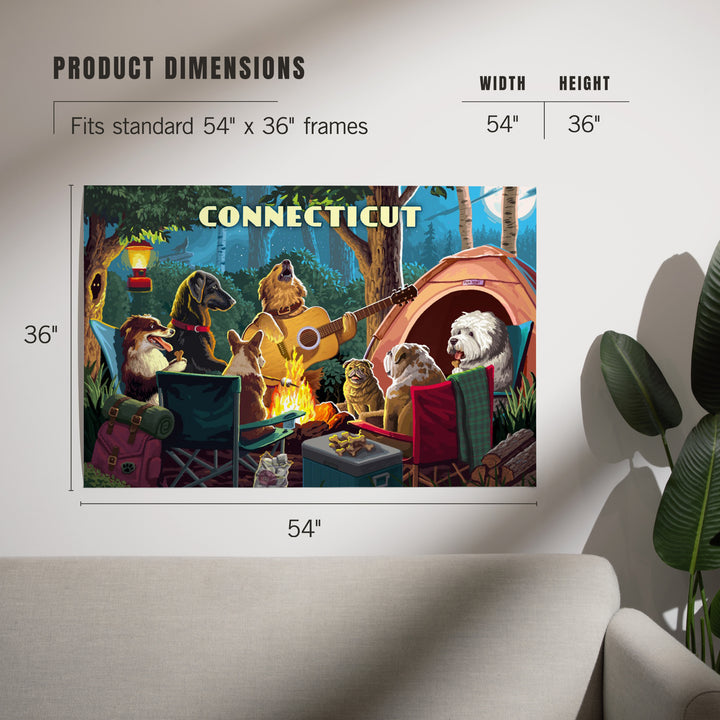 Connecticut, Painterly, Pack Life, Dogs Around Campfire, Art & Giclee Prints