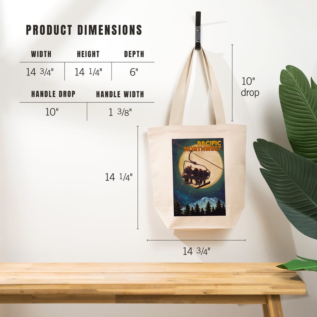 PNW, Ski Lift and Full Moon with Snowboarder, Tote Bag