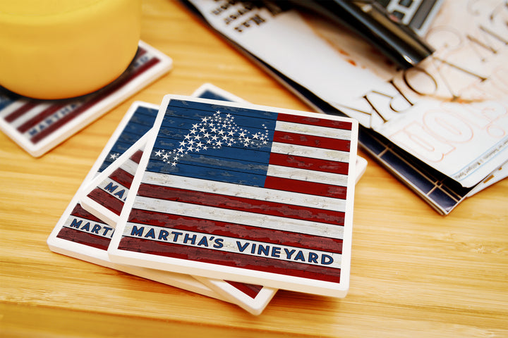 Martha's Vineyard, Massachusetts, Distressed Flag, Coaster Set