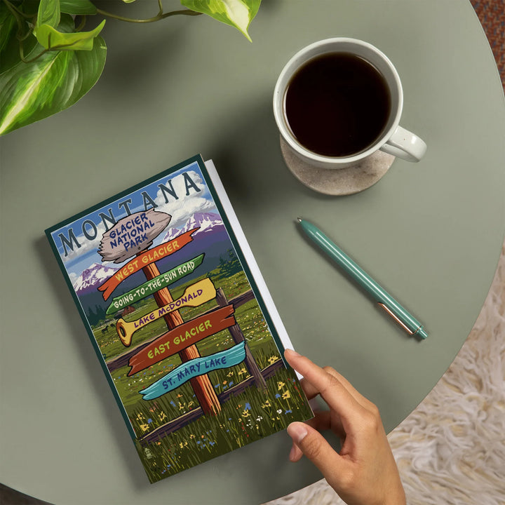 Lined 6x9 Journal, Glacier National Park, Montana, Destination Signpost, Lay Flat, 193 Pages, FSC paper