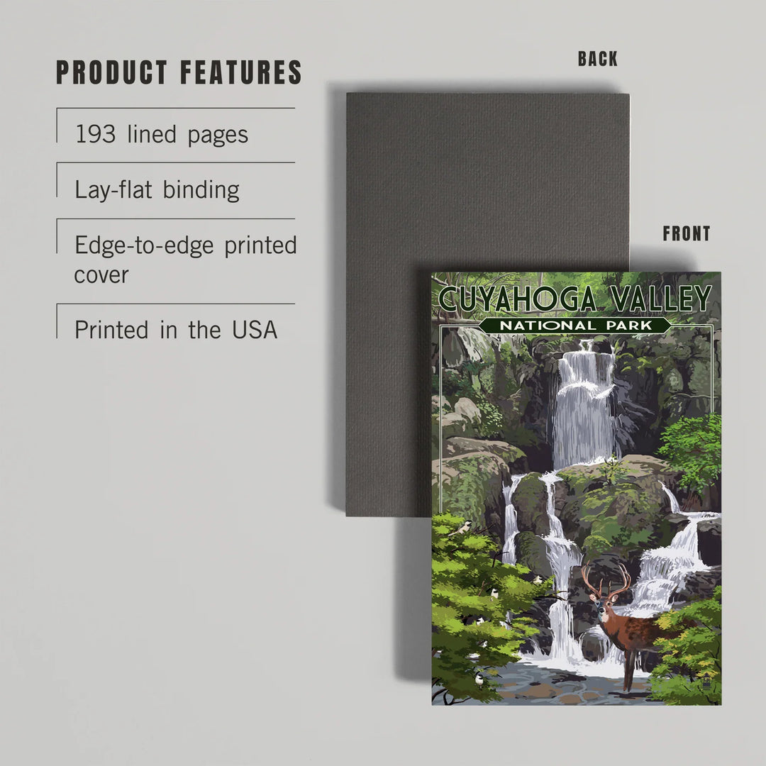 Lined 6x9 Journal, Cuyahoga Valley National Park, Ohio, Deer and Falls, Lay Flat, 193 Pages, FSC paper