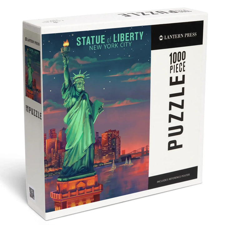 New York City, New York, Oil Painting, Sunset Statue of Liberty, Jigsaw Puzzle