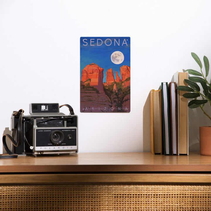 Sedona, Arizona, Cathedral Rock, Moon, Oil Painting, 12x18 Metal Sign