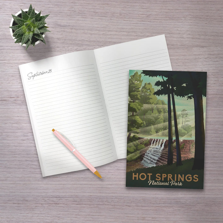 Lined 6x9 Journal, Hot Springs National Park, Arkansas, Lithograph National Park Series, Lay Flat, 193 Pages, FSC paper