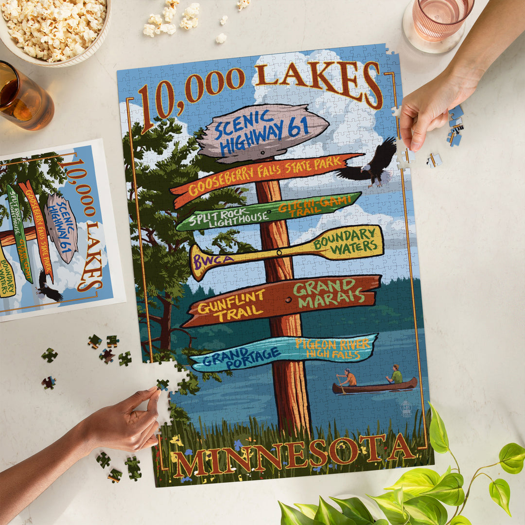 Minnesota, 10,000 Lakes, Destinations Sign, Jigsaw Puzzle