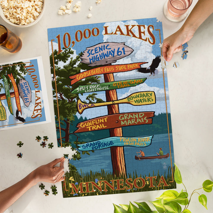 Minnesota, 10,000 Lakes, Destinations Sign, Jigsaw Puzzle