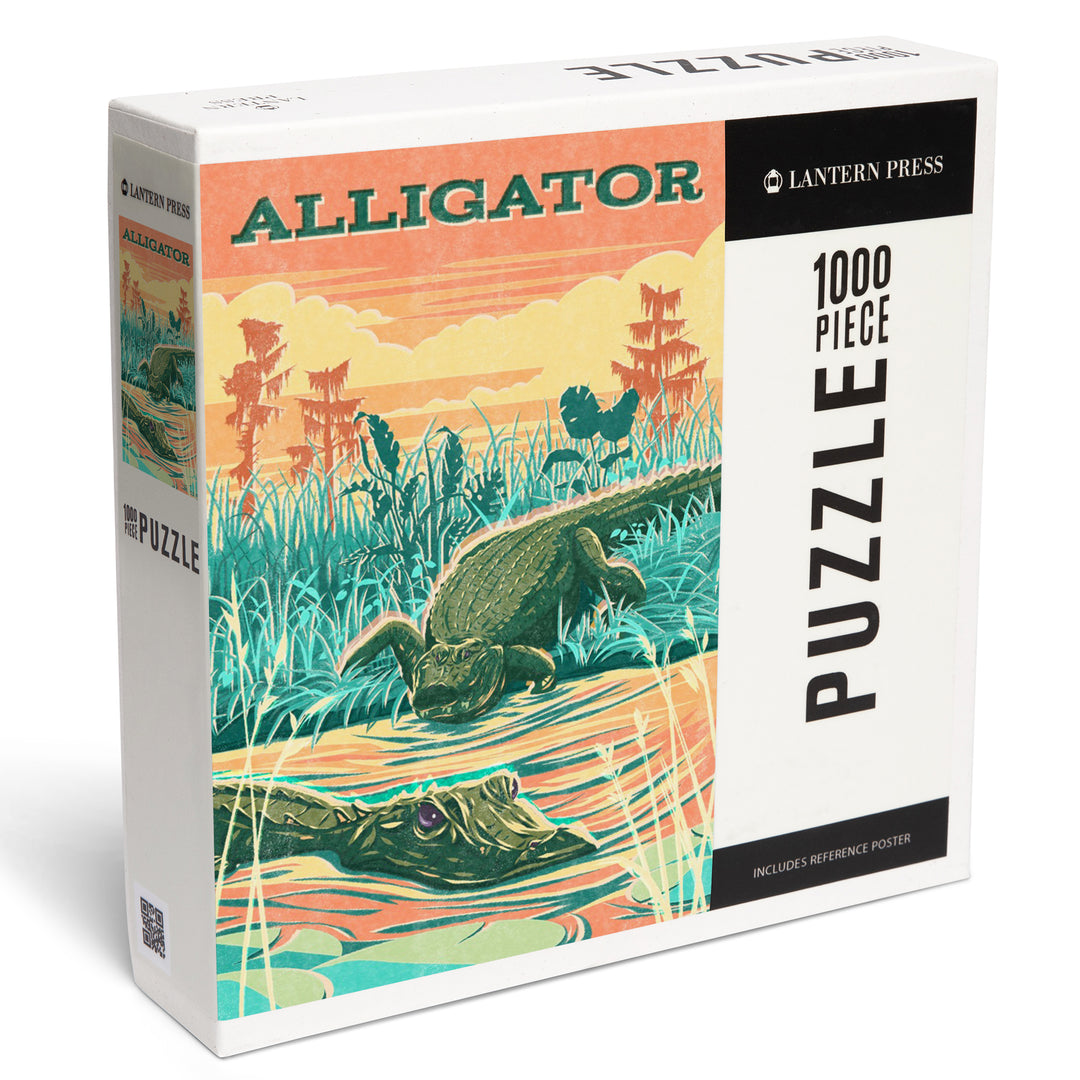 Vintage Print Press, Alligator, Jigsaw Puzzle