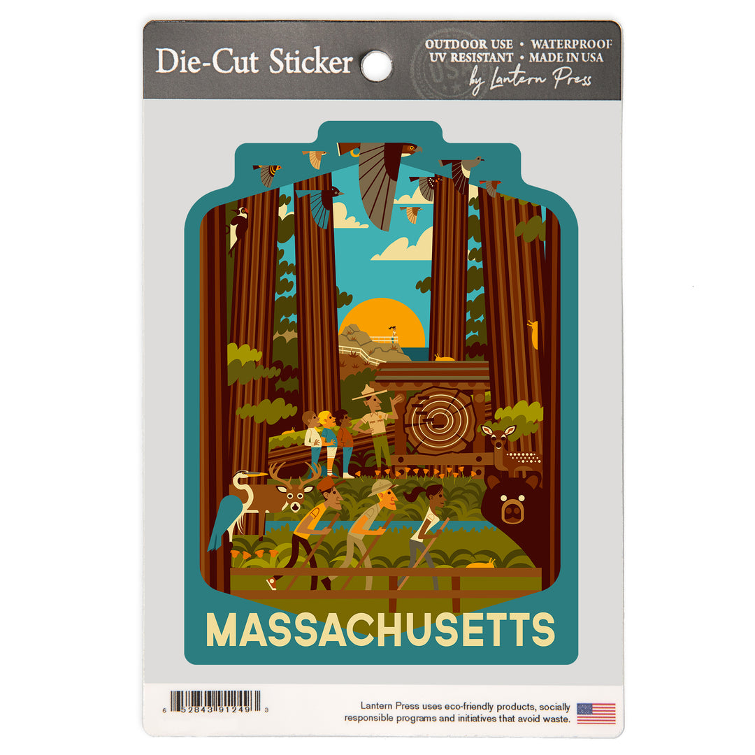Massachusetts, Geometric, Forest, Vinyl Sticker