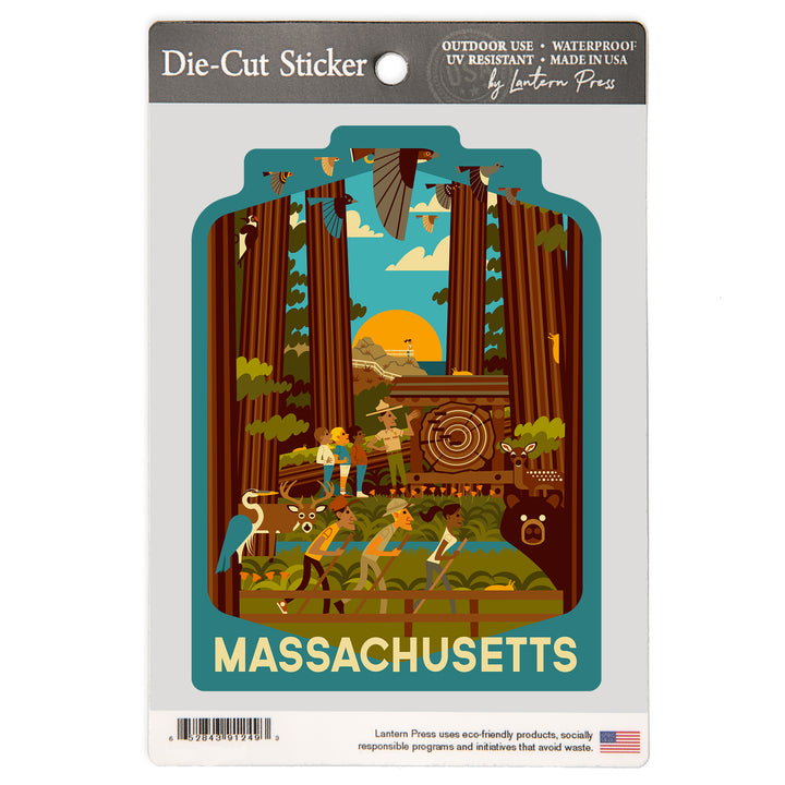 Massachusetts, Geometric, Forest, Vinyl Sticker