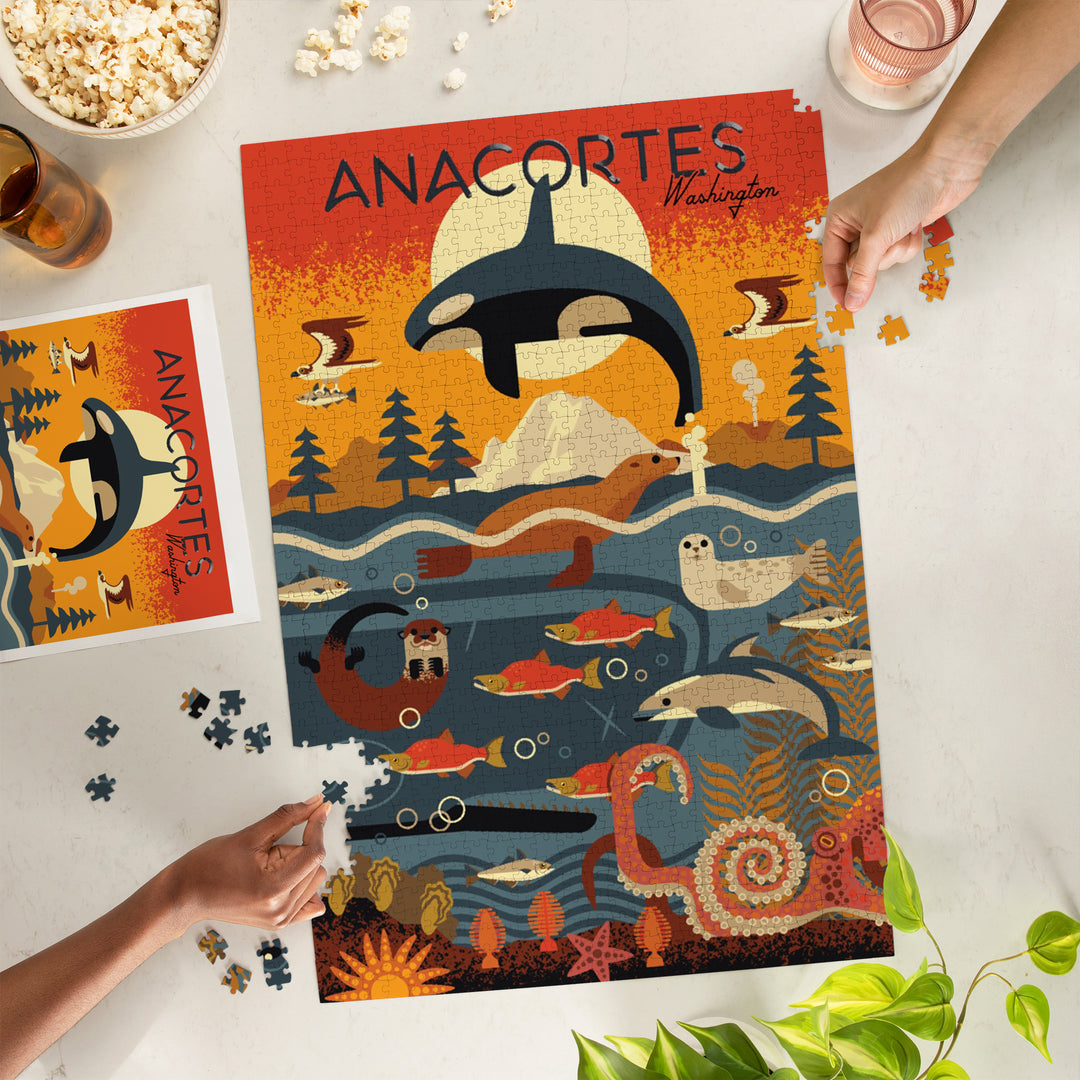 Anacortes, Washington, Geometric, Marine Animals, 1000 Piece Jigsaw Puzzle