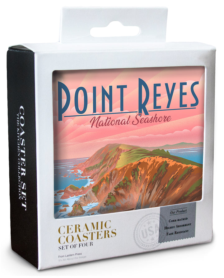 Point Reyes National Seashore, California, Lithograph, Coaster Set