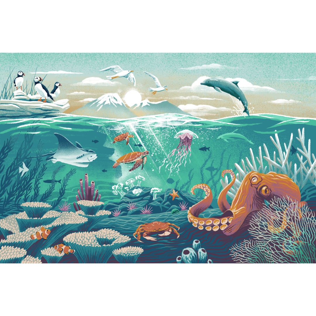 Wildlife Utopia, Seascape, Stretched Canvas