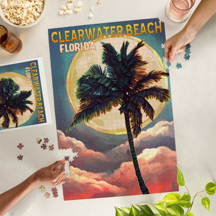 Clearwater Beach, Florida, Palm and Moon, Jigsaw Puzzle
