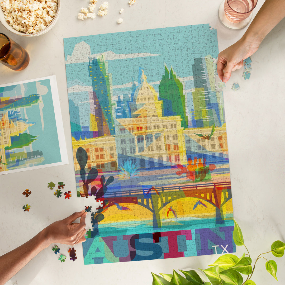 Austin, Texas, Colorful Skyline, City Series, 1000 Piece Jigsaw Puzzle