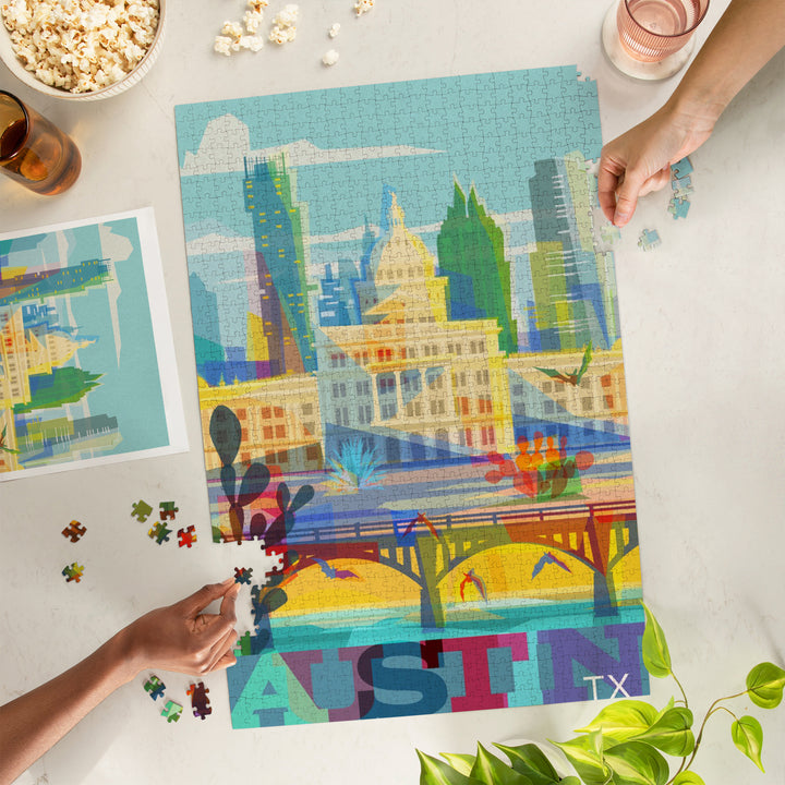 Austin, Texas, Colorful Skyline, City Series, 1000 Piece Jigsaw Puzzle