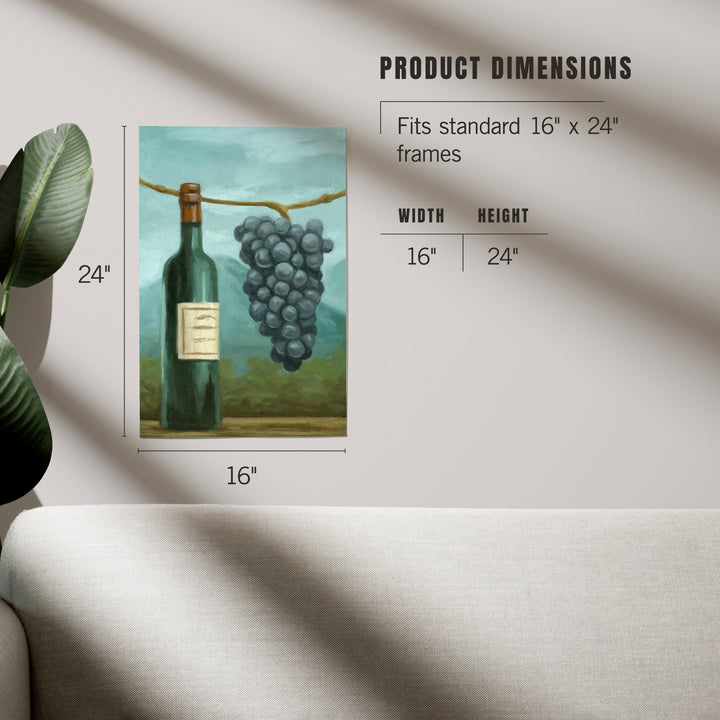 Blue Grapes and Wine Bottle, Oil Painting, Art & Giclee Prints