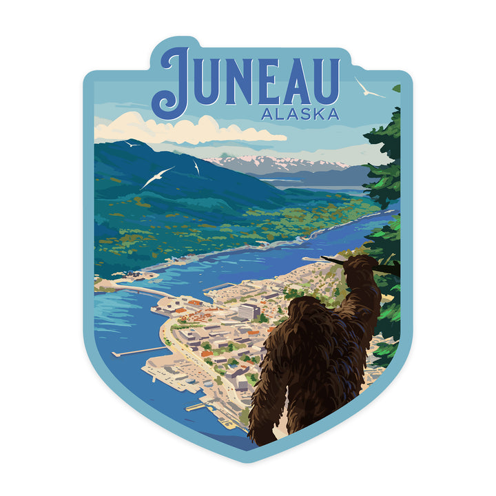 Juneau, Alaska, Home of Bigfoot, Painterly, Contour, Vinyl Sticker