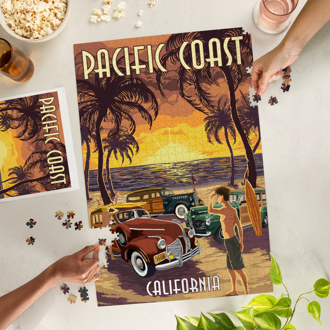 Pacific Coast, California, Woodies on the Beach, 1000 Piece Jigsaw Puzzle