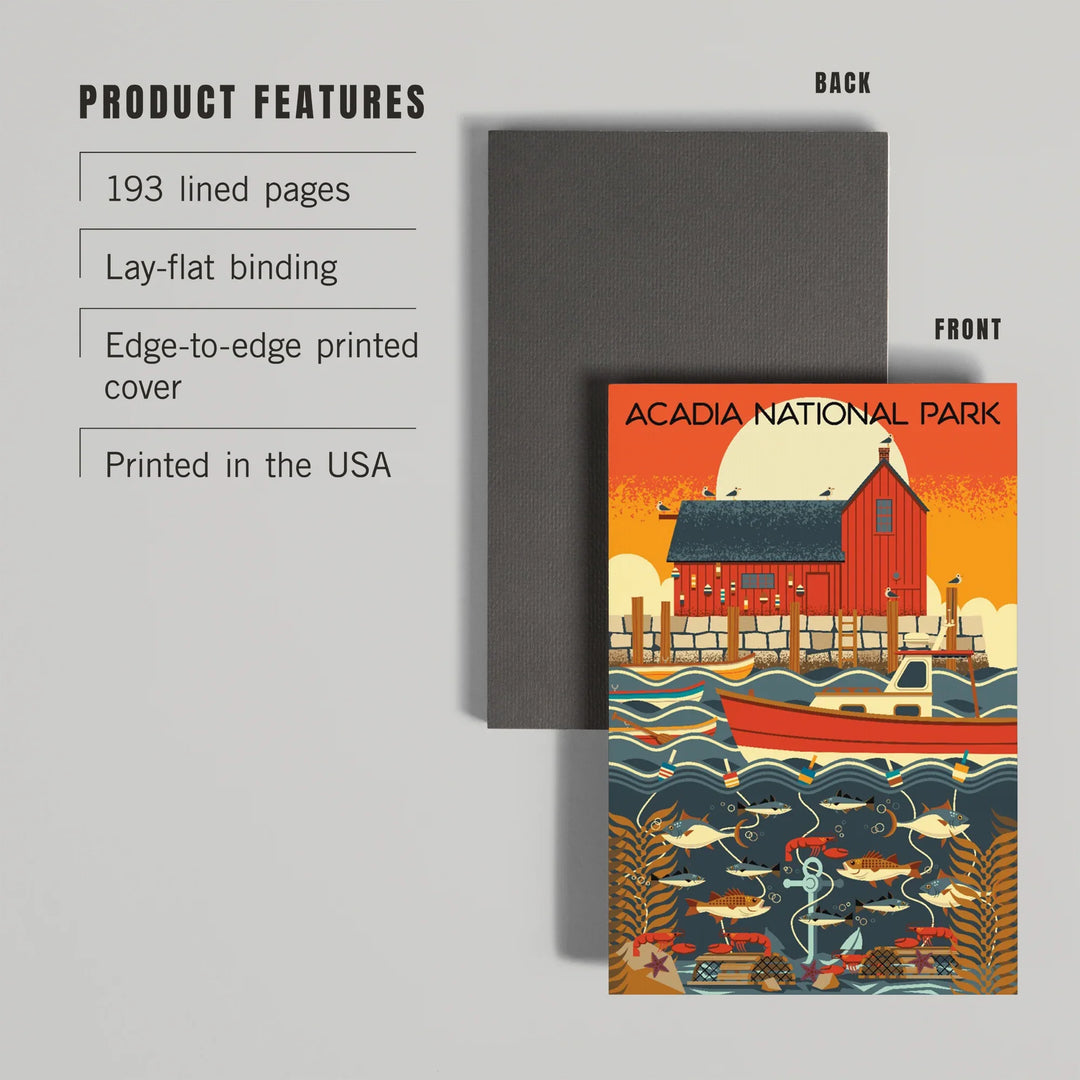 Lined 6x9 Journal, Acadia National Park, Maine, Nautical Geometric, Lay Flat, 193 Pages, FSC paper