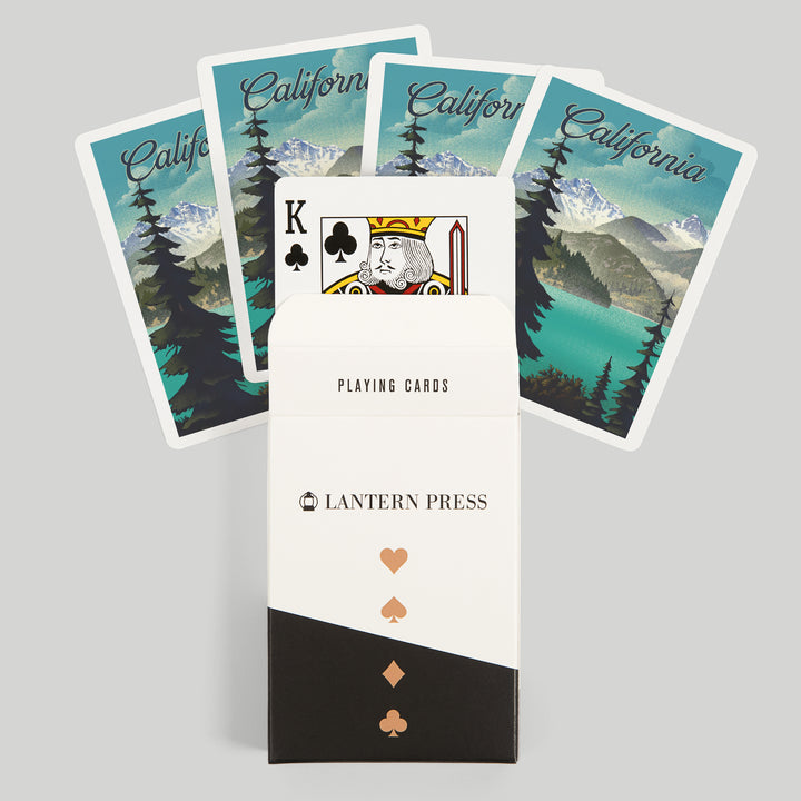 Playing Cards, California, Lithograph, Lake and Mountains Scene, 52 Card Deck with Jokers in Box, Unique Art