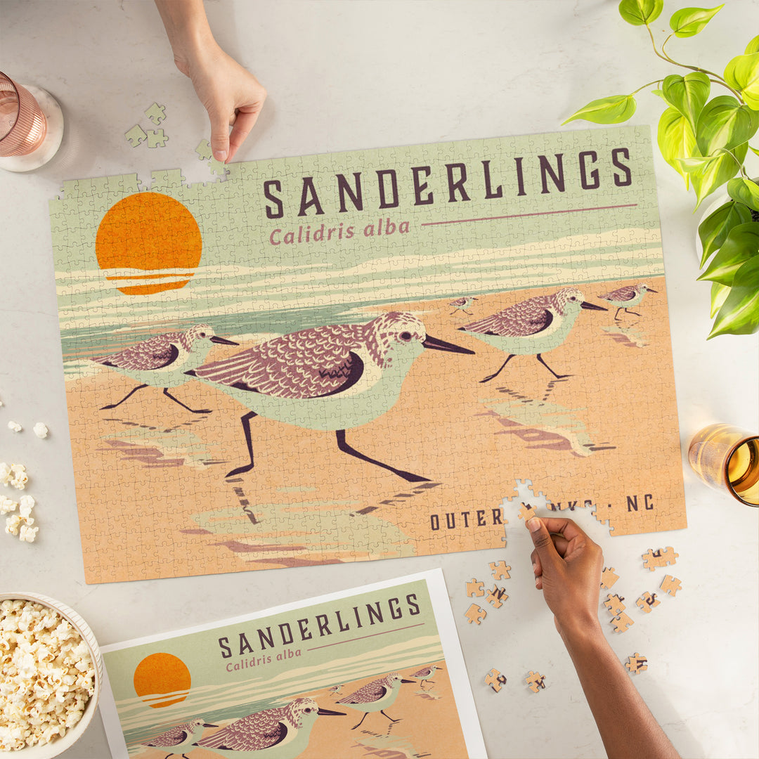 Outer Banks, North Carolina, Shorebirds at Sunset, Sanderlings, Jigsaw Puzzle