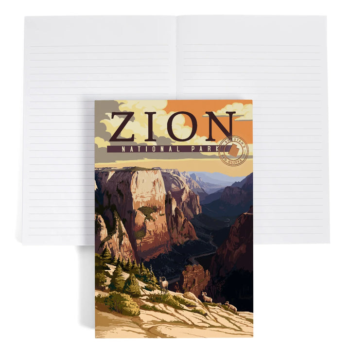 Lined 6x9 Journal, Zion National Park, Zion Canyon Sunset, Typography, Lay Flat, 193 Pages, FSC paper