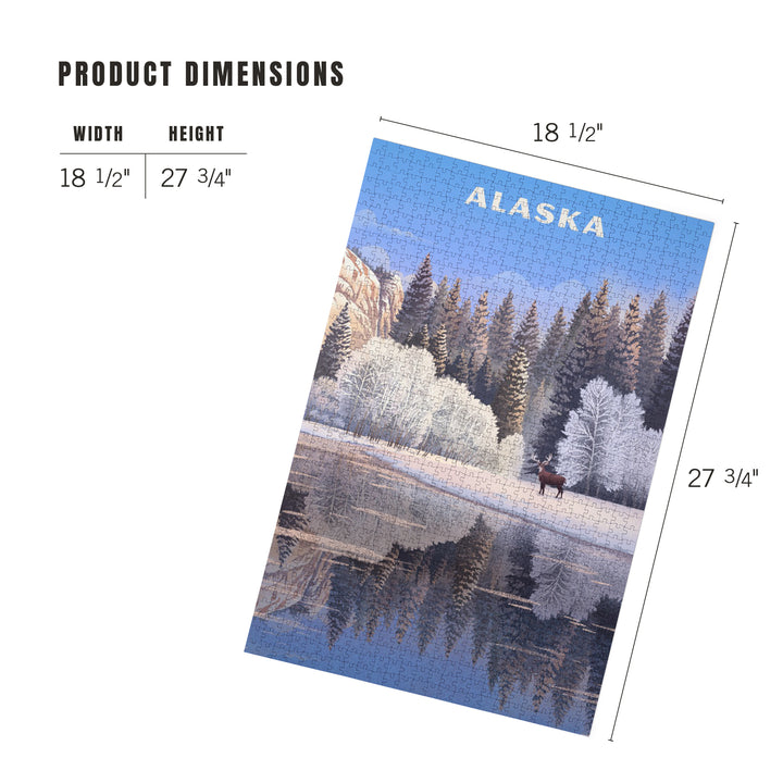 Alaska, Lithograph, Lone Deer By Snowy Lake, Jigsaw Puzzle
