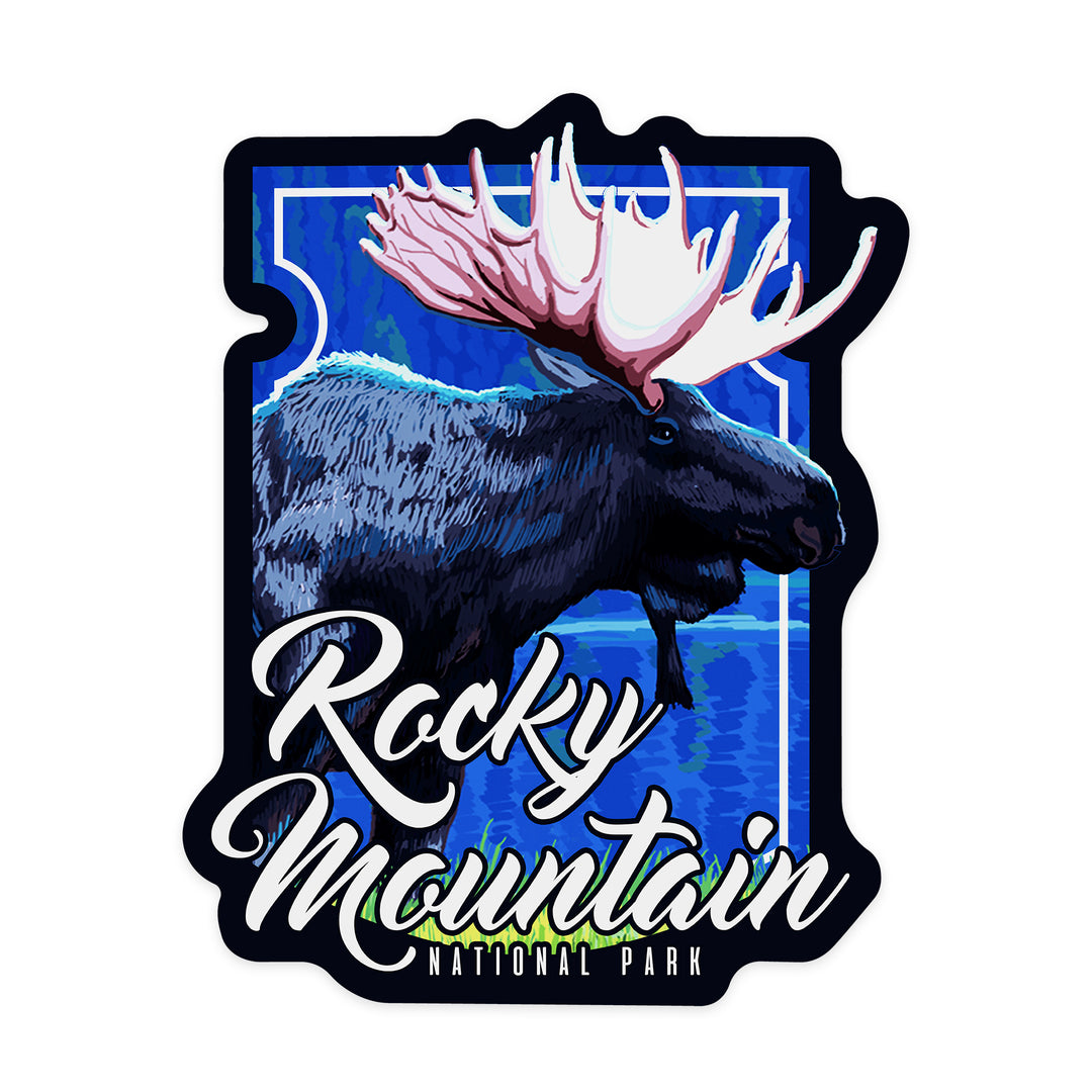 Rocky Mountain National Park, Colorado, Moose at Night, Contour, Vinyl Sticker