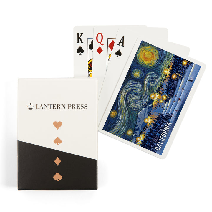 Playing Cards, California, Starry Night, Ski Resort, 52 Card Deck with Jokers in Box, Unique Art