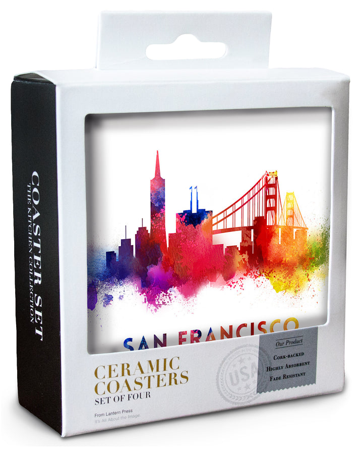 San Francisco, California, Skyline Abstract, Cream, Coaster Set