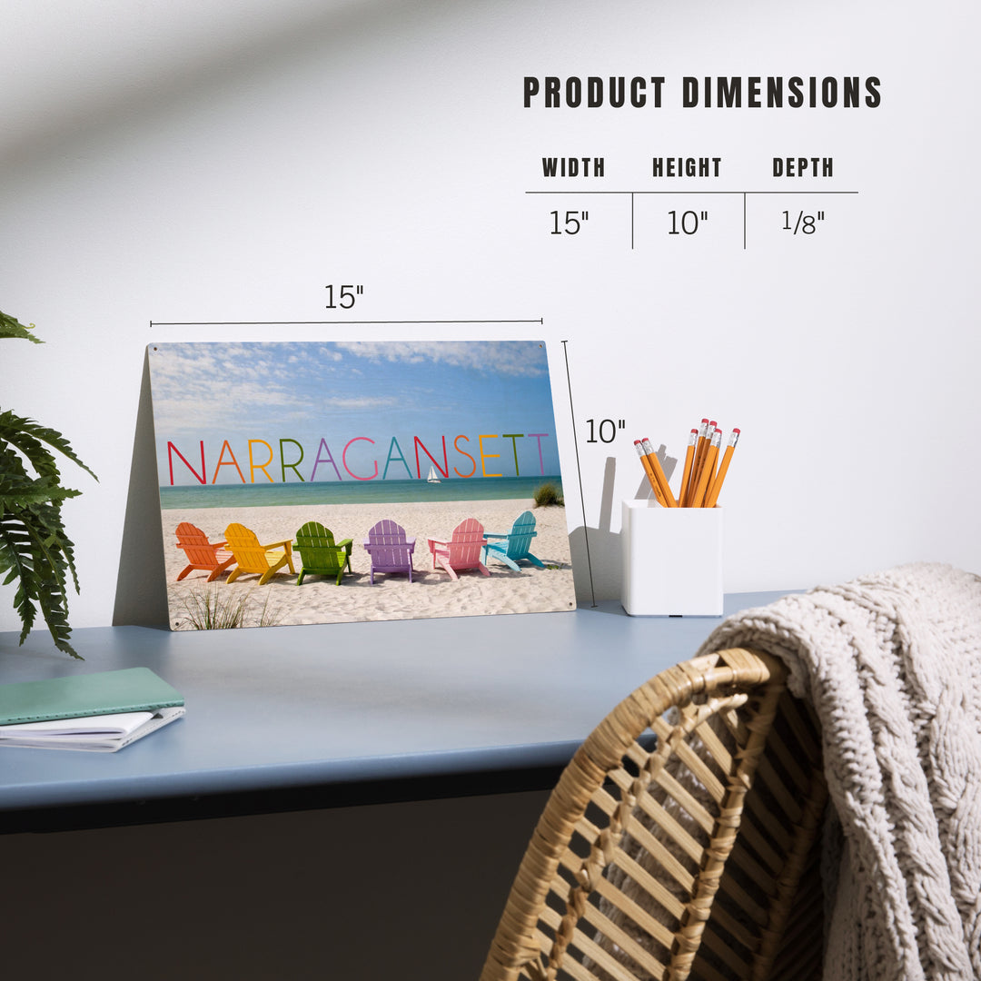Narragansett, Rhode Island, Colorful Beach Chairs, Wood Sign and Postcards