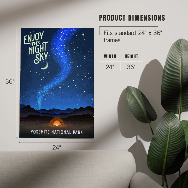 Yosemite National Park, California, Tent and Night Sky, Mid-Century Style, Art & Giclee Prints