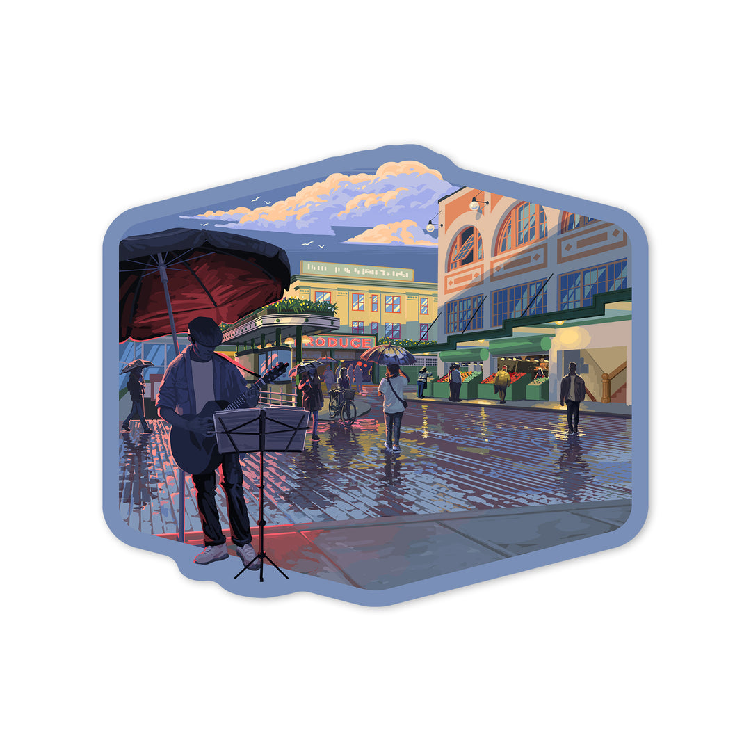 Seattle, Washington, Painterly, Public Market, Vinyl Sticker