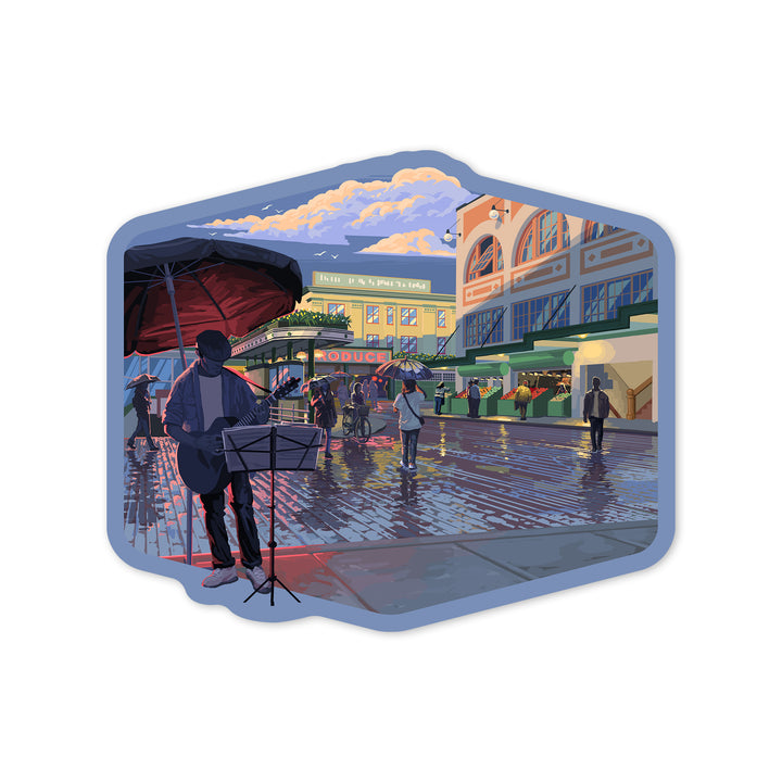 Seattle, Washington, Painterly, Public Market, Vinyl Sticker