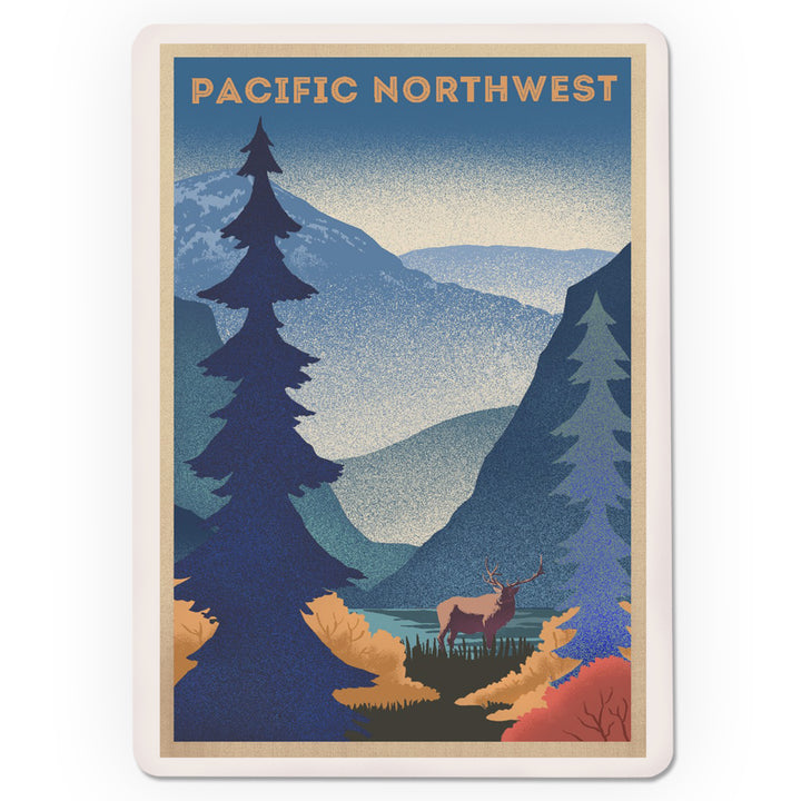 Playing Cards, Pacific Northwest, Elk and Mountain Scene, Lithograph, 52 Card Deck with Jokers in Box, Unique Art