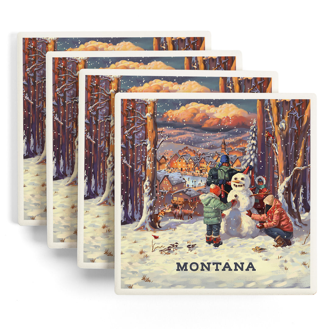 Montana, Merry and Bright, Vintage Snowman, Coasters